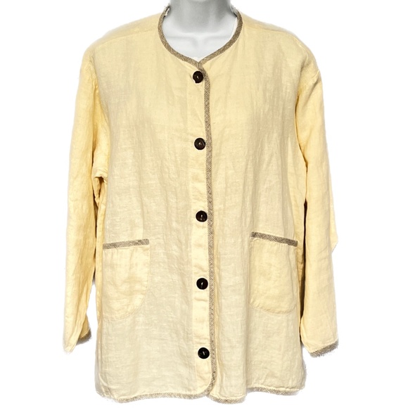 Aly Wear Shirt Jacket 100% Linen Size S Yellow Button Front Boxy Lagenlook USA - Picture 1 of 6